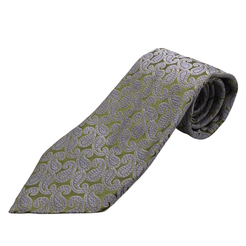 Canali Silk Tie, Green & Lavender, Made in Italy, Like New